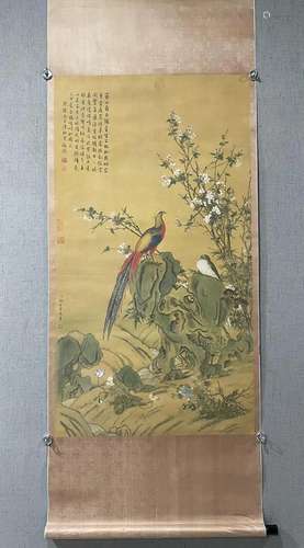 A Chinese Ink Painting Hanging Scroll By Lang Shining