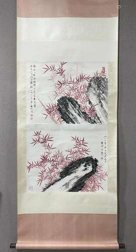 A Chinese Ink Painting Hanging Scroll By Qi Gong