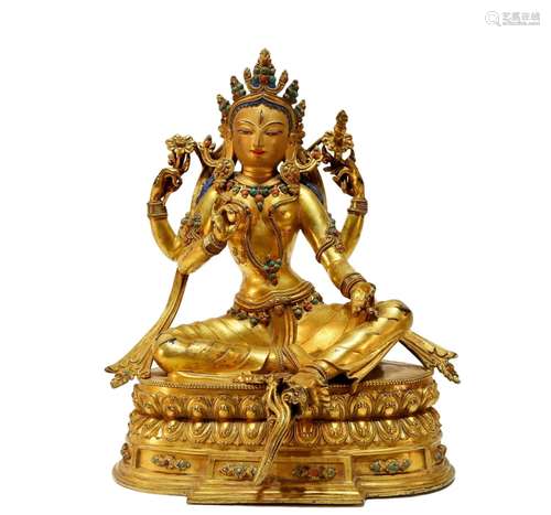 A gorgeous Gilt-Bronze Inlaying Gems Figure of Tara