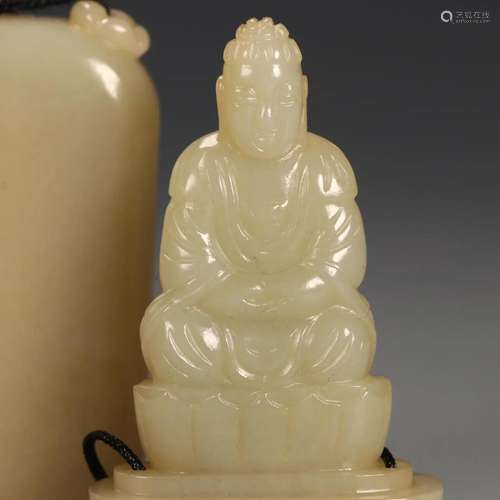 A Portable Hetian Jade Figure Of Buddha