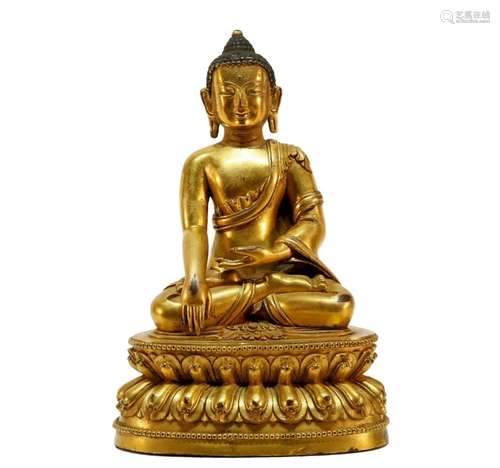 An exquisite Tibetan gilt bronze Sakyamuni statue