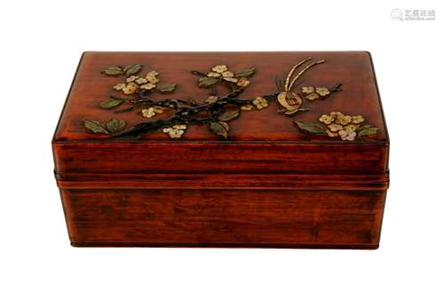 A Huanghuali Inlaid Gems 'Flower and Bird' Box