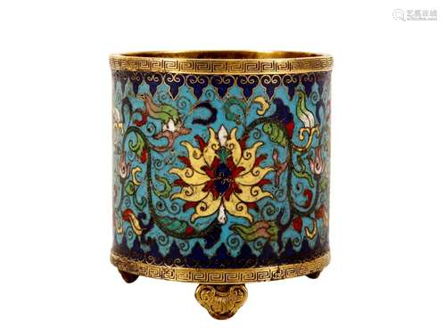 A Cloisonne 'Lotus' Tripod Pot