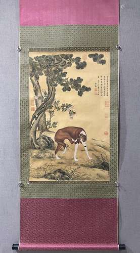 A Chinese Ink Painting Hanging Scroll By Lang Shining