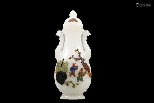 A White Jade Hardstone-Embellished Vase