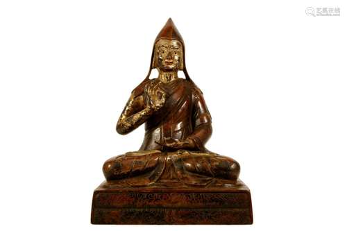 A Bronze Painted Gold Figure Of Tsongkhapa