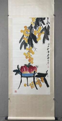 A Chinese Ink Painting Hanging Scroll By Qi Baishi