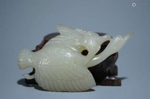 A Hetian Jade Swan And A Baby Swan