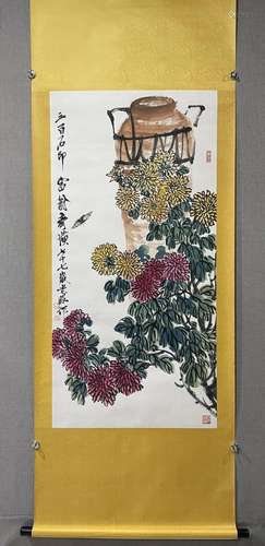 A Chinese Ink Painting Hanging Scroll By Qi Baishi