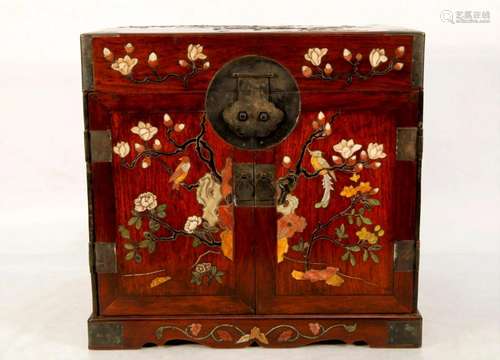 A Huanghuali Inlaid Gems Square Corner Display Cabinets