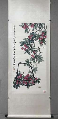 A Chinese Ink Painting Hanging Scroll By Qi Baishi