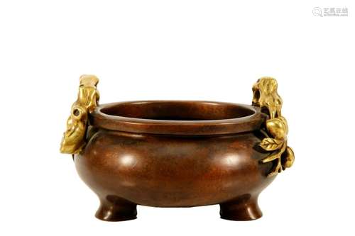 A Gilt-Bronze Tripod Censer