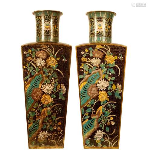 A Pair Of Cloisonne 'Flower' Vases