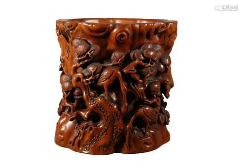 A Boxwood 'Pine Tree' Brush Pot