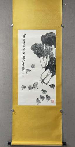 A Chinese Ink Painting Hanging Scroll By Qi Baishi