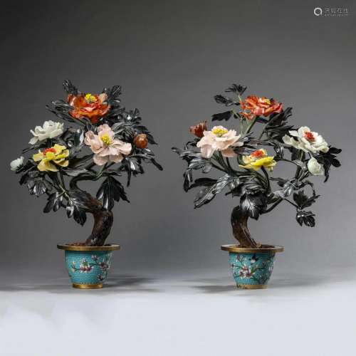 Pair of Cloisonne Enamel Bonsais