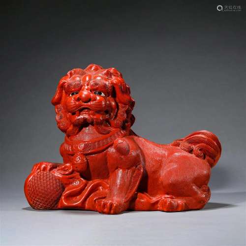 Carved Lacquerware Lion Statue