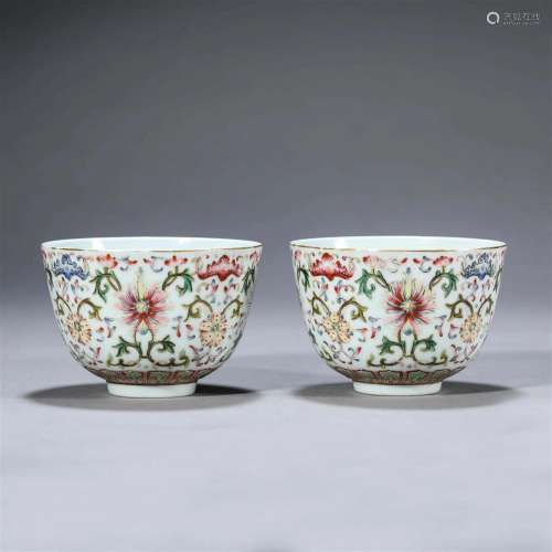 Pair of Famille Rose Floral Bowls