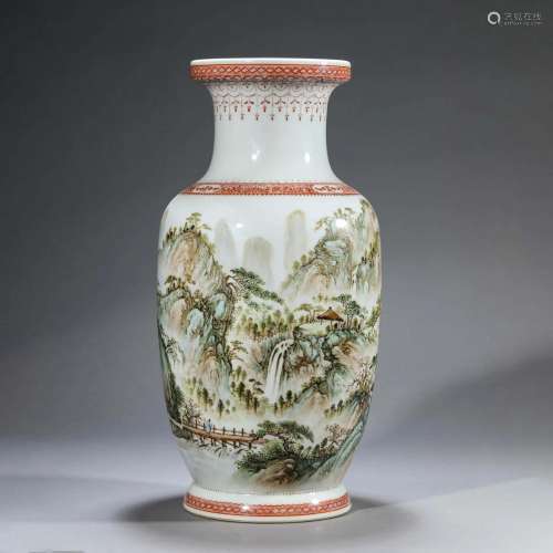 Qianjiangcai Glaze Landscape Vase