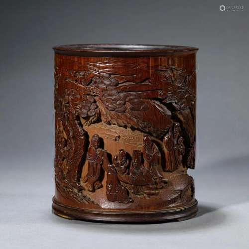 Carved Bamboo Figure Story Brush Pot