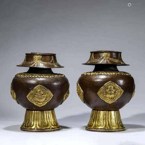 Pair of Gilt Bronze Vases