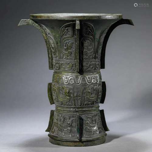 Bronze Ritual Taotie Gu Vase