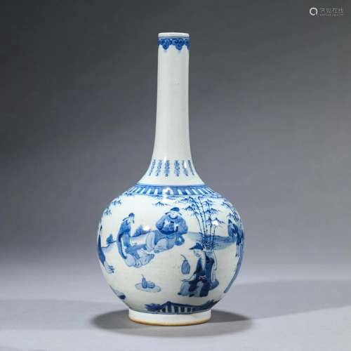 Blue and White Figure Bottle Vase