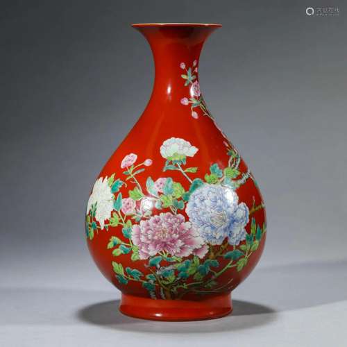 Coral-Red Glaze Flower Pear-Shape Vase