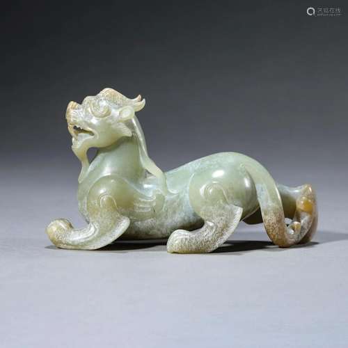 Carved Celadon Jade Beast Paper Weight