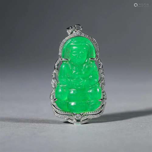 Carved Jadeite Guanyin Pendant