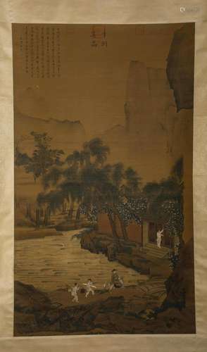 Chinese Figure and Landscape Painting Silk Scroll, Qiu Ying ...