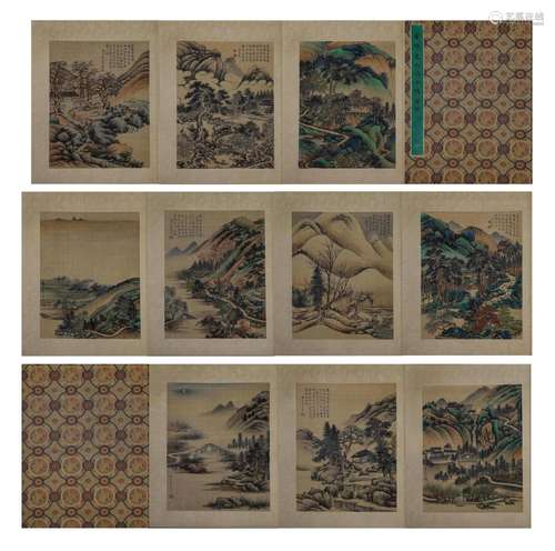 Chinese Landscape Painting Silk Album, Dong Bangda Mark