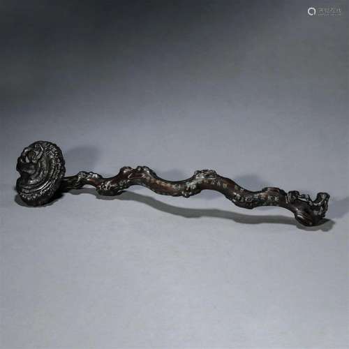 Carved Wood Lingzhi Ruyi Sceptre