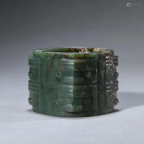 Carved Spinach Green Jade Cong