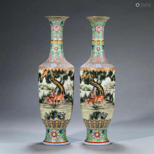 Pair of Porcelain Crane Vases