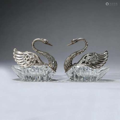 Pair of Set of Silver Made Goose Ornaments