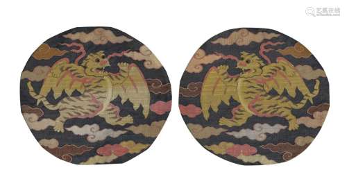Pair of Embroidered Kesi Beast Badges
