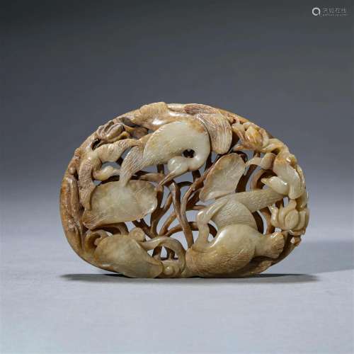 Carved Jade Flower and Bird Ornament