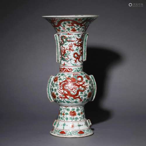 Wucai Glaze Dragon Beaker Vase
