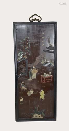 Chinese Lacquer Hanging Screen with Treasures Inlaid