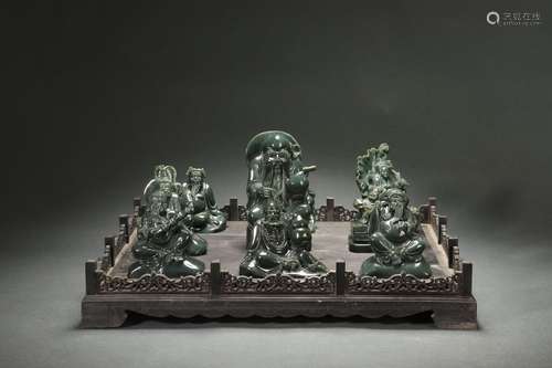 A Set Jasper Statues of Longevity Figures