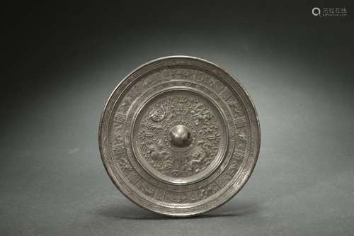 Bronze Mirror with Animal Design