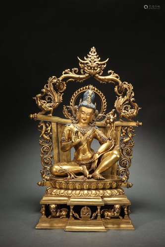 Gilded Copper Statue of Buddha with Back Light