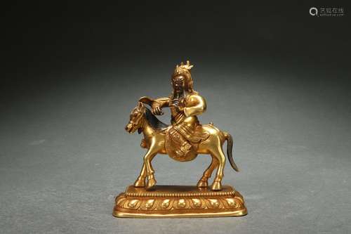 Gilt Bronze Statue of the God of Wealth Riding A Horse