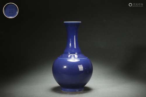 Chinese Cobalt Blue Glaze Vase, Guangxu Reign Period, Qing D...