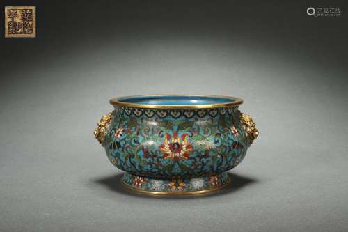 Cloisonne Censer with Animal-shaped Handles, Qianlong Reign ...