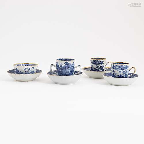 Four blue and white cups with saucers, Qing dynasty, Qianlon...