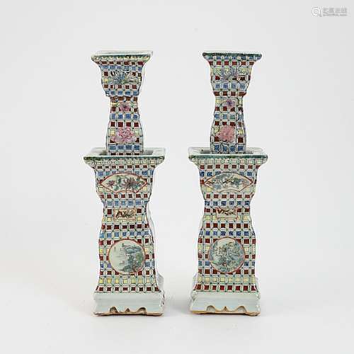 A pair of Chinese porcelain candlesticks, 19th century.