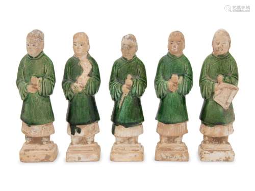 A Set of Six Chinese Green Glazed Porcelain Figures