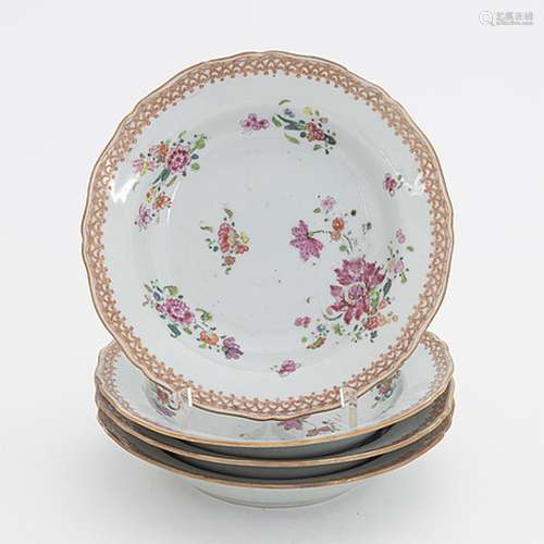 A set of four famille rose dessert dishes, Qing dynasty, Qia...